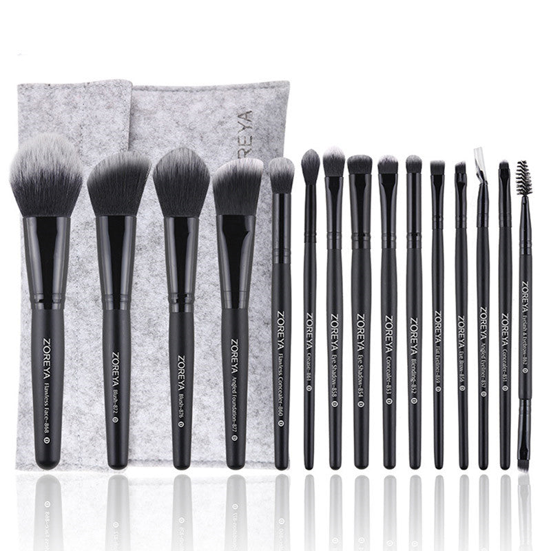 ZOREYA 15-Piece Makeup Brush Set with Black Handles